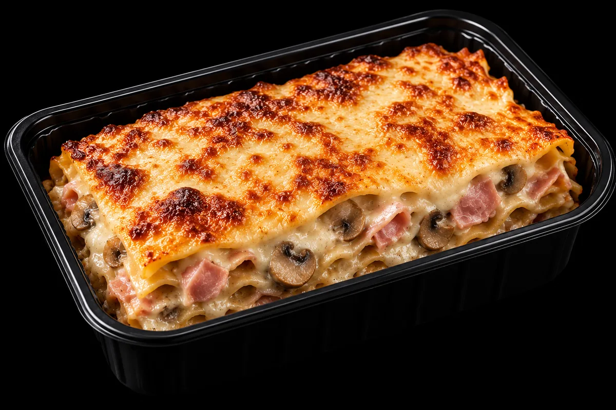 Lasagna cu prosciutto cotto și ciuperci